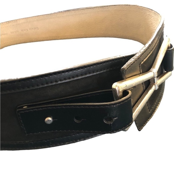 Calvin Klein Wide Leather/Suede Belt Black Silver Logo Medallion 2.75”W Sz. XL - Picture 2 of 7